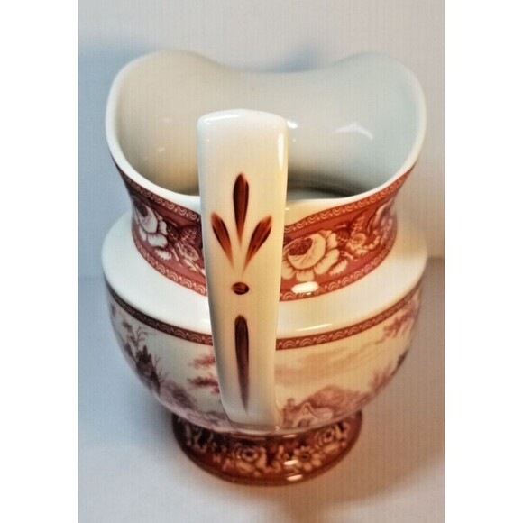 Vintage Red Toile Transfer wear Porcelain Pitcher French Farm Scene Farmhouse - Picture 8 of 9